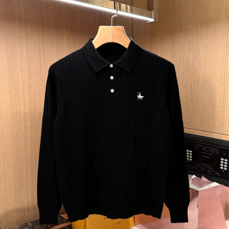 Old Money Style Men's Fashion Retro Twisted Pattern Slim Fit Lapel Sweater Men's Business Commuter Elegant Men's Polo Shirt