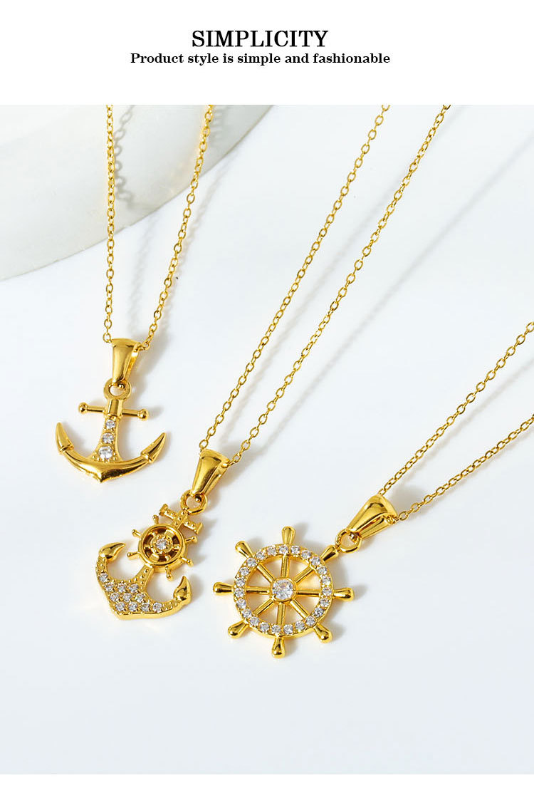 16g Weight Wholesale Jewelry Elegant Simple Style Streetwear Anchor Titanium Steel Diamond Pendant Necklace
