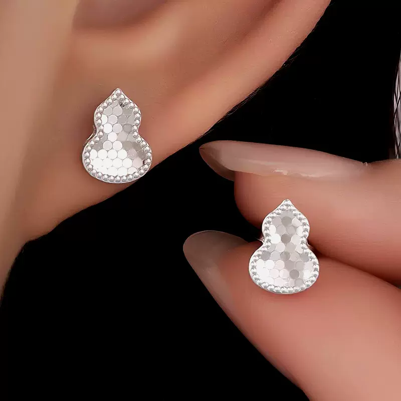 925银葫芦耳钉女高级感CNC精雕耳饰简约百搭设计轻奢饰品批发青岛