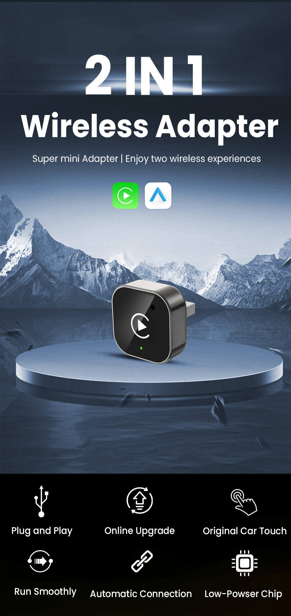New Carplay Wired-To-Wireless Car Adapter Box, Apple and Android Dual-Mode Automatic Connection, Fast Connection