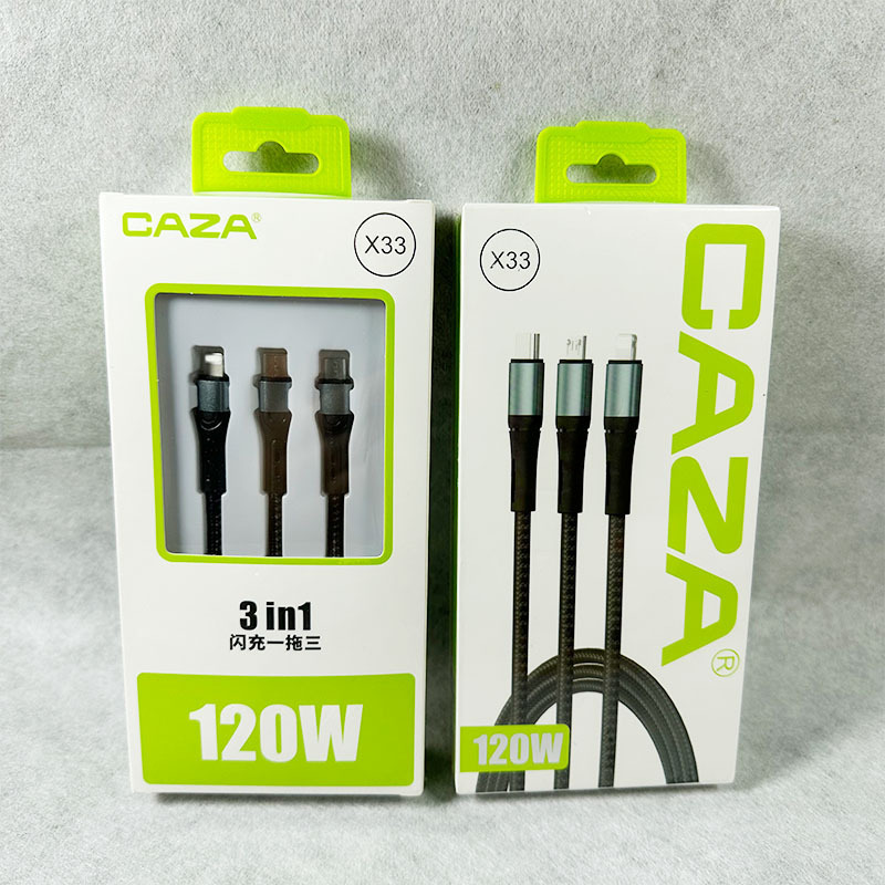 Creator X33 One-To-Three Mobile Phone Fast Charging Data Cable Three-In-One Flash Charging Cable Suitable for Android, Apple, and Huawei