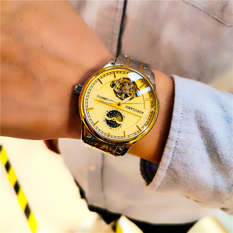 Transmisión en vivo con productos de alta gama para hombres guapo de moda impermeable Tourbillon Reloj mecánico automático para hombres impermeable luminoso 1922