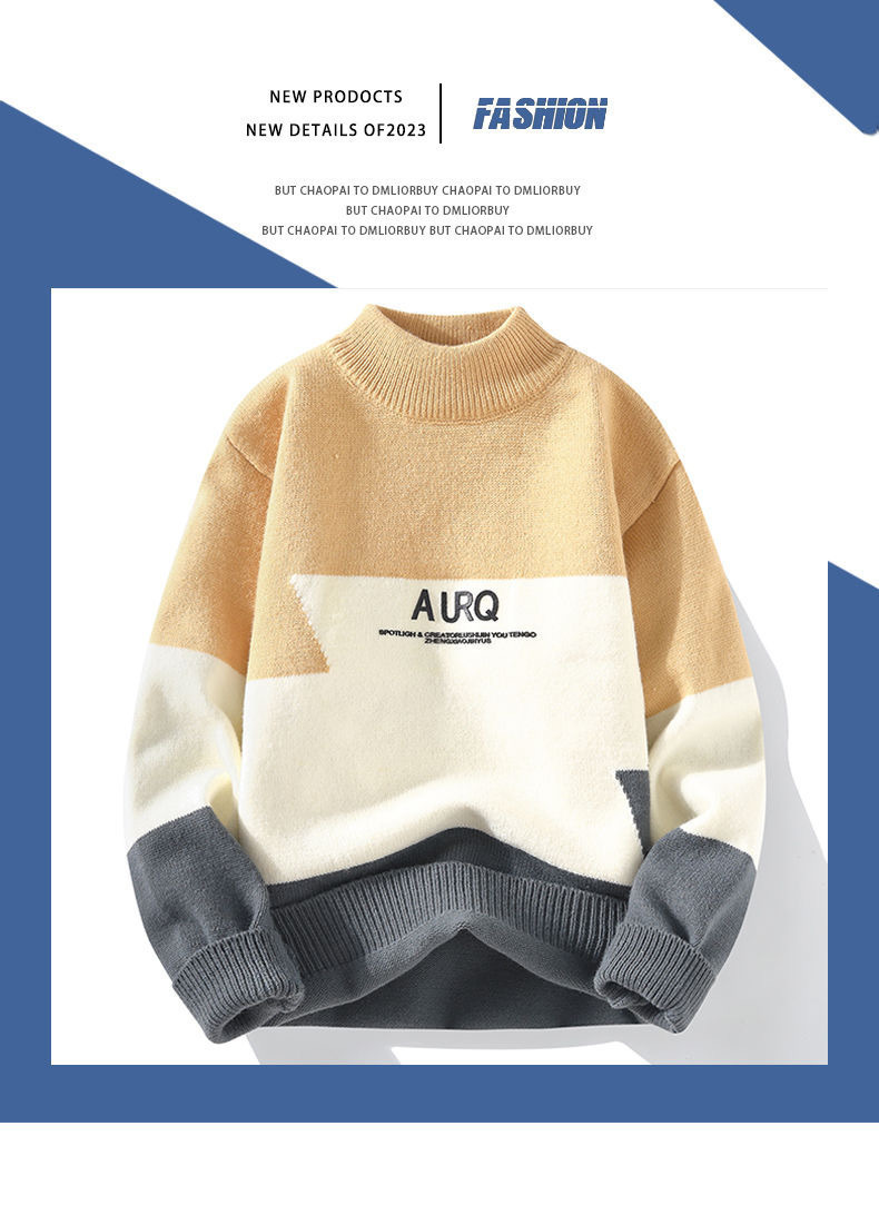 Klassischer, grob gestrickter Herrenpullover – Oversized-Pullover mit halbhohem Rollkragen und nerzweichem Material_voghion.com