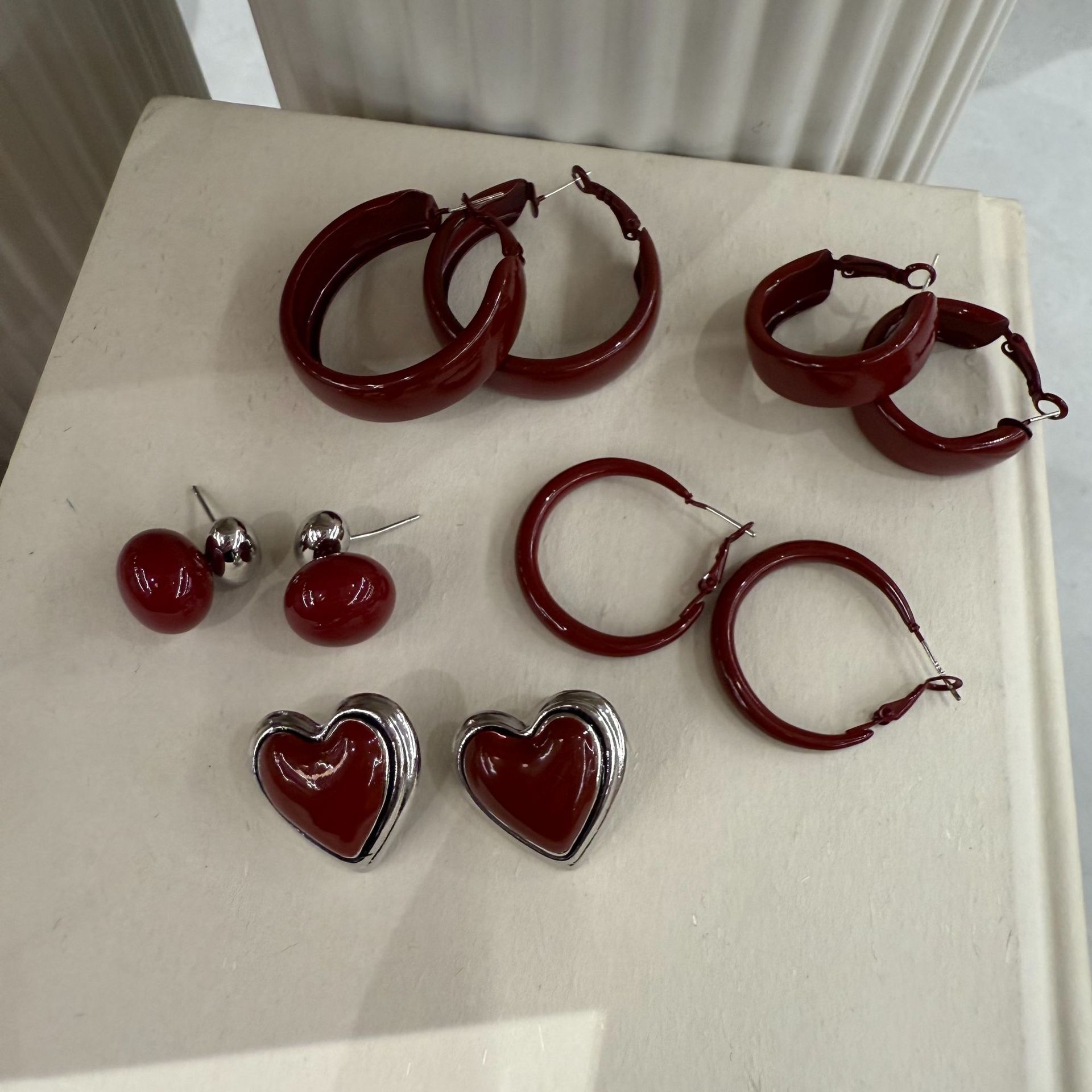 復古安可拉紅素耳圈耳環女小眾設計高級簡約百搭時尚耳飾秋冬新款