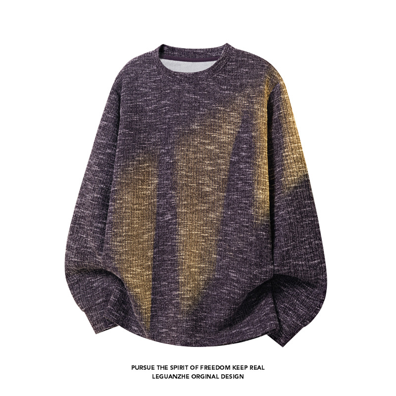 Langarmshirt aus Schneeflockengarn für Herren, trendige Frühlingsmarke, lockeres und lässiges Oberteil, gestrickte Basisschicht im amerikanischen Stil_voghion.com