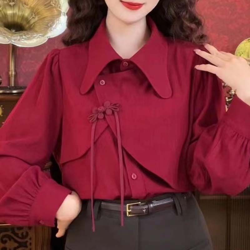 复古国风盘扣设计感衬衫女长袖秋冬2025新款国潮小众衬衣加厚上衣|undefined