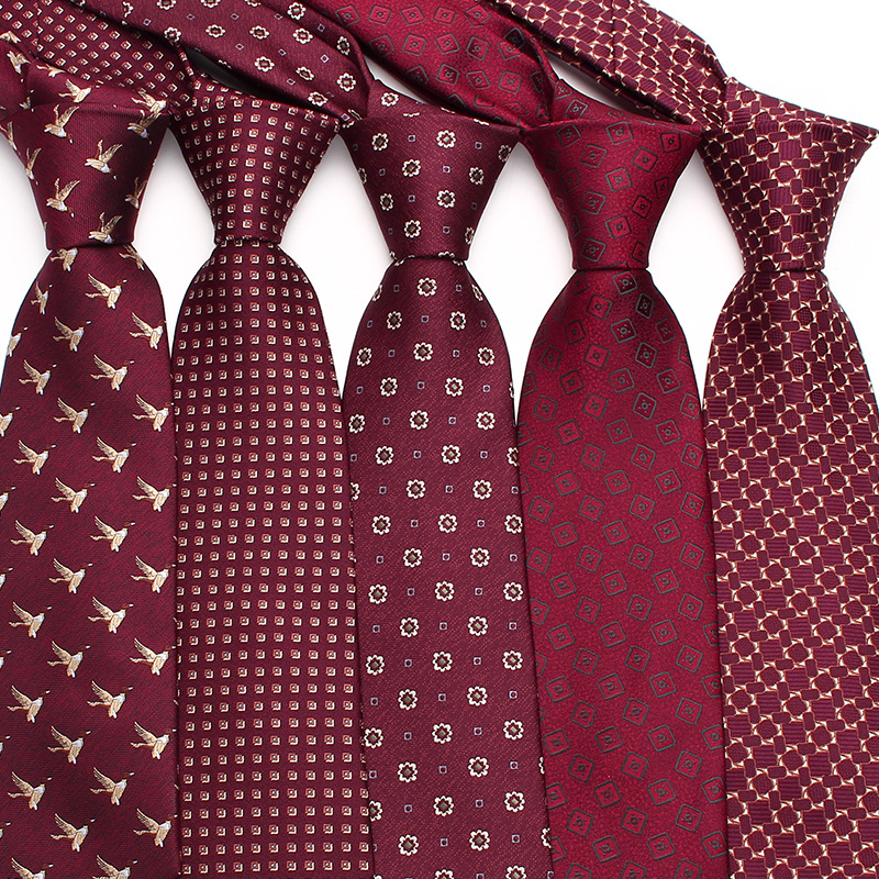 Polyester Silk Business Tie For Men Wine Red Retro Wedding_voghion.com