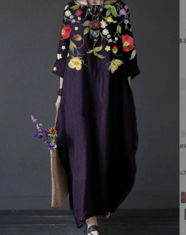 Women's Regular Dress Vintage Style Ethnic Style Scoop Printing 3/4 Length Sleeve Flower Maxi Long Dress Travel display picture 5