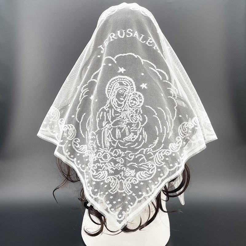 Cross-Border New Style Virgin Triangle Scarf Lace Embroidered Headscarf Women's Fashion Ethnic Style Headscarf Thin Scarf Silk