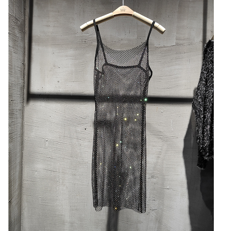 Wholesale Women's Sexy Diamond Solid Color Nightclub Party Bar V Neck Sleeveless Strap Dress display picture 12