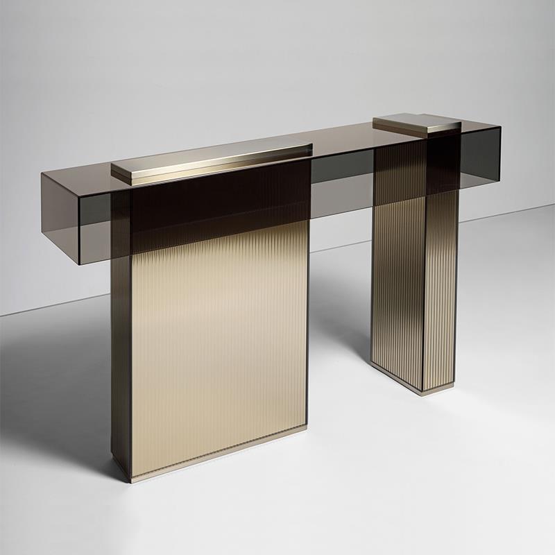 Light luxury style Italian entryway cabinet, designer model, creative accent table, stainless steel square table for the entrance hall