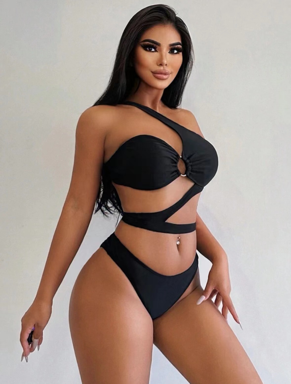 Sexy Cutout One-piece Swimsuit For Women Solid Colour Monokini_voghion.com