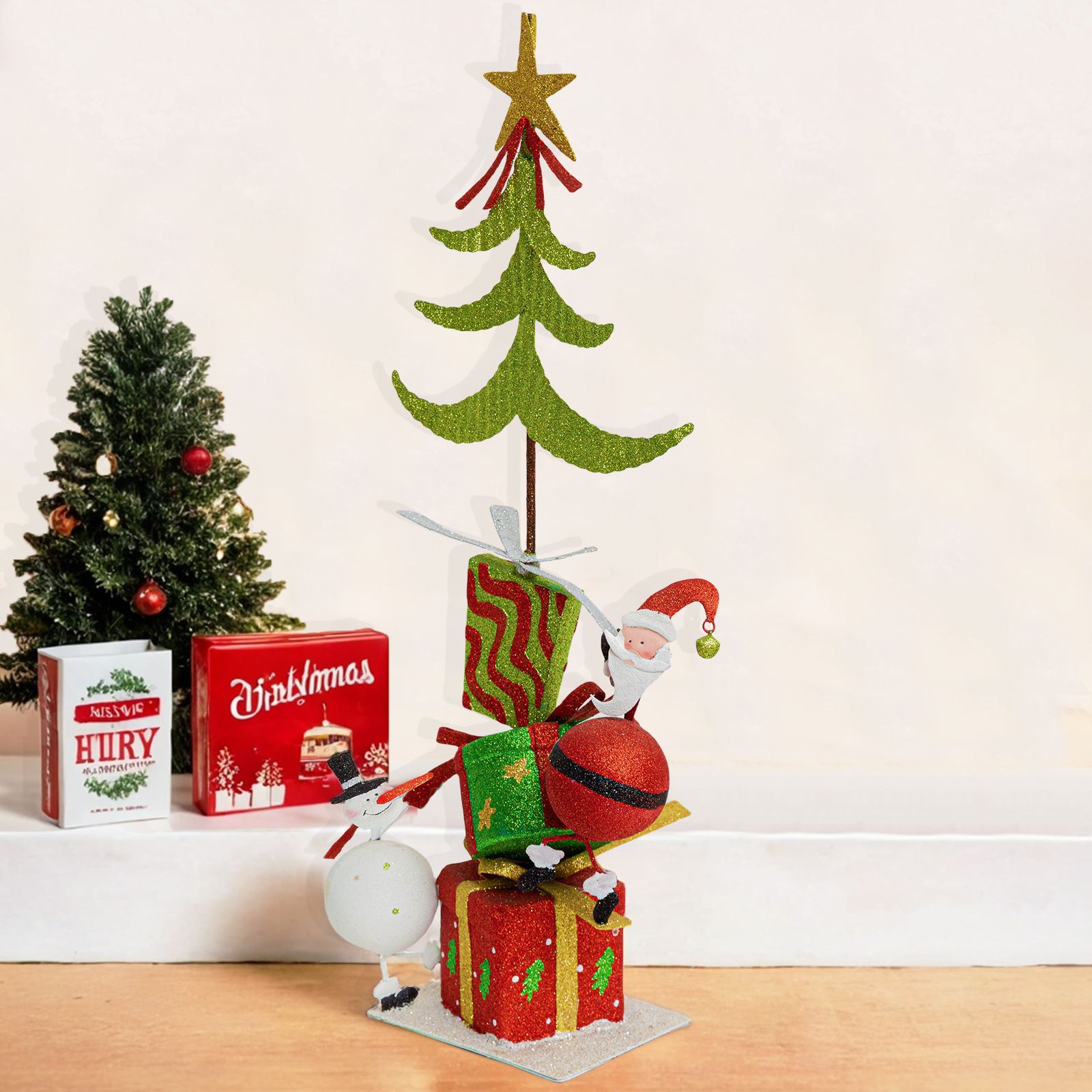 Decoraciones navideñas de hierro árbol navideño decoración de ventanas de vacaciones Santa Claus brillante muñeco de nieve decoración decoración