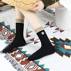 學生可愛刺繡字母襪子女士卡通潮流加厚中筒襪防滑防臭居家地板襪