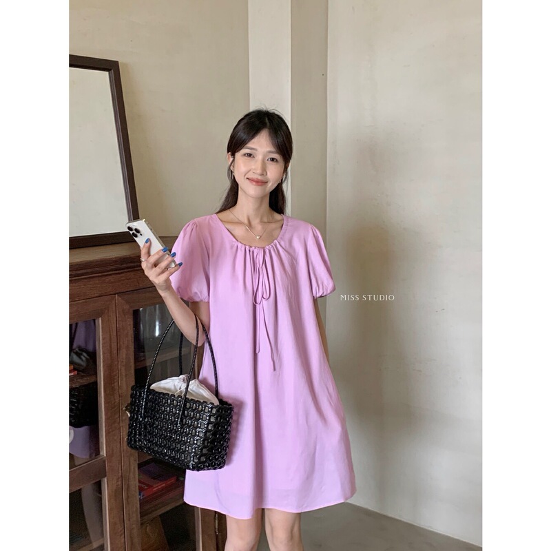 Special Offer, No Returns or Exchanges, Genuine Product Store: 2025 Drawstring Neckline Linen Comfortable Sweet Lace-Up Dress 33310