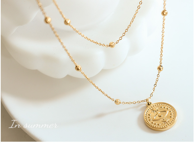 6g Weight 0.03µm-0.05µm Gold Plating Thickness PVD Coated Gold Plating Process PVD Coated Real Gold Plated 18K Gold Round Devil'S Eye 304 Stainless Steel Simple Style Waterproof Non Tarnish 304 Stainless Steel Layered Necklaces