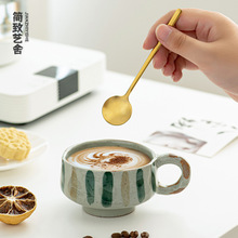 侘寂风日式粗陶咖啡杯艺术手绘不规则釉面手作杯民宿特色肌理质感