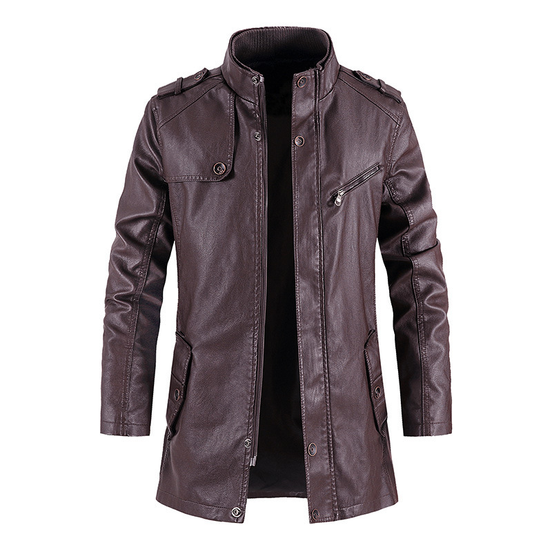 Herren Lederjacke Mit Futter Und Stehkragen Für Den Winter_voghion.com