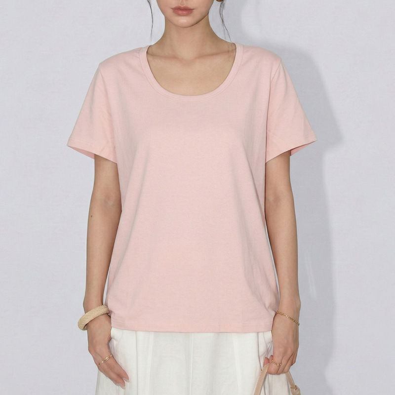 2026 New Summer Pink U-Neck Casual Versatile Loose Short-Sleeve T-Shirt for Women, Regular Shoulder Lazy Half-Sleeve T-Shirt Top 2026 New Summer Pink U-Neck Casual Versatile Loose Short-Sleeve T-Shirt for Women, Regular Shoulder Lazy Half-Sleeve T-Shirt Top