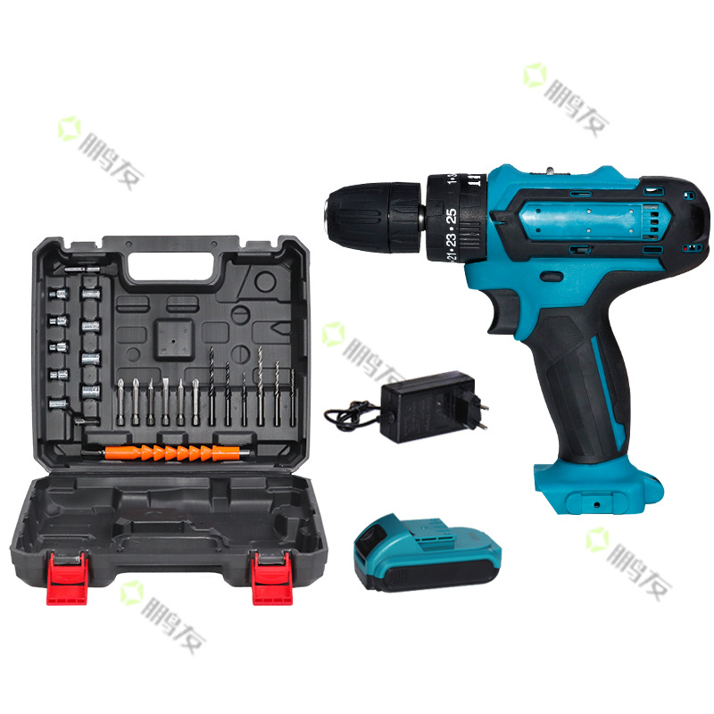 Taladro de mano de impacto eléctrico transfronterizo, destornillador, taladro de litio, taladro de carga de batería de litio de doble velocidad multifuncional