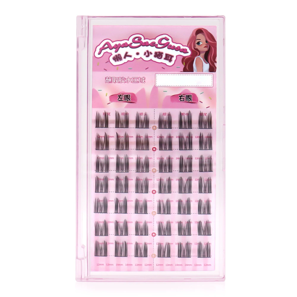 Cluster false eyelashes, double‑pointed wheat‑ear style, natural segmented pre‑made clusters