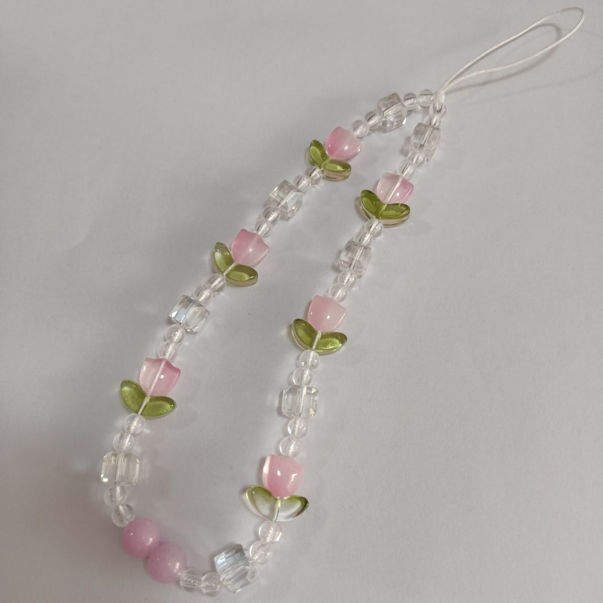 Ins primavera temprana flor de tulipán rosa cuentas de cadena de cuentas de cadena de cuentas de cadena de cuentas de cadena de cuentas de caso de teléfono móvil colgante de mujer ins cadena de viento