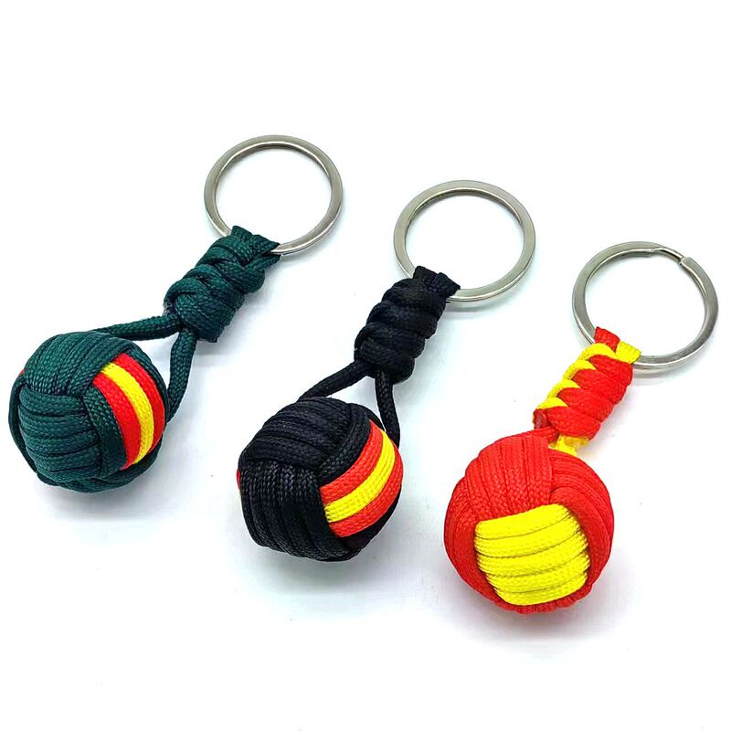 Outdoor self-defense tool wooden ball outdoor umbrella rope woven key ball Seven-core umbrella rope keychain woven