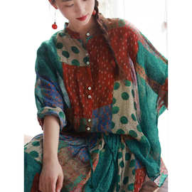 原创女装2025夏新品立领轻薄透气苎麻气质上衣宽松衬衫