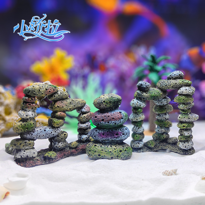 Venta caliente pecera acuario decoración paisajismo resina rocalla piedra apilada simulación guijarros pescado camarones refugio casa decoración nueva