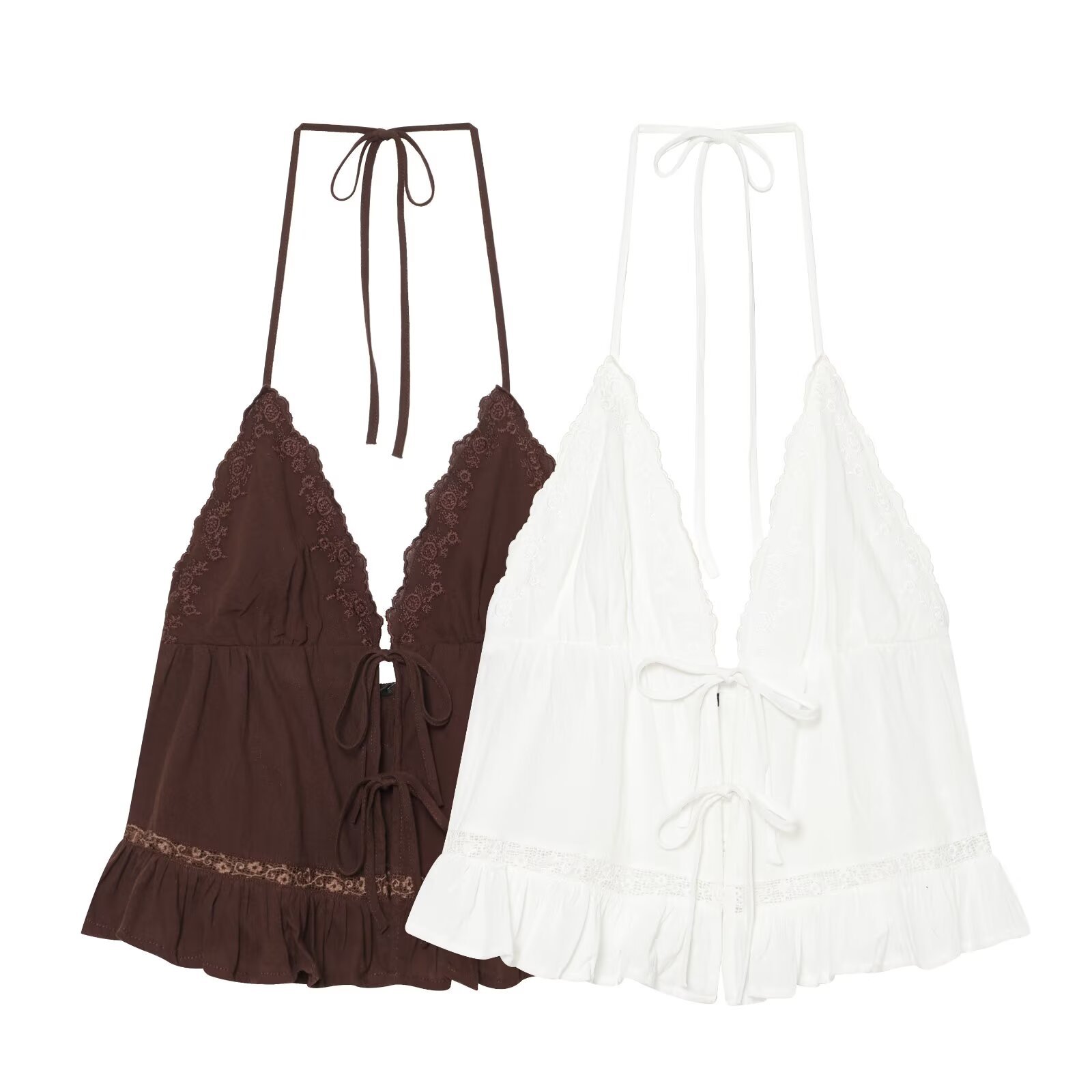 TAOP&ZA Women's Clothing 2026 Summer New Style Pure Desire Style Sheer Embroidered Halter Neck Camisole Top 0881035