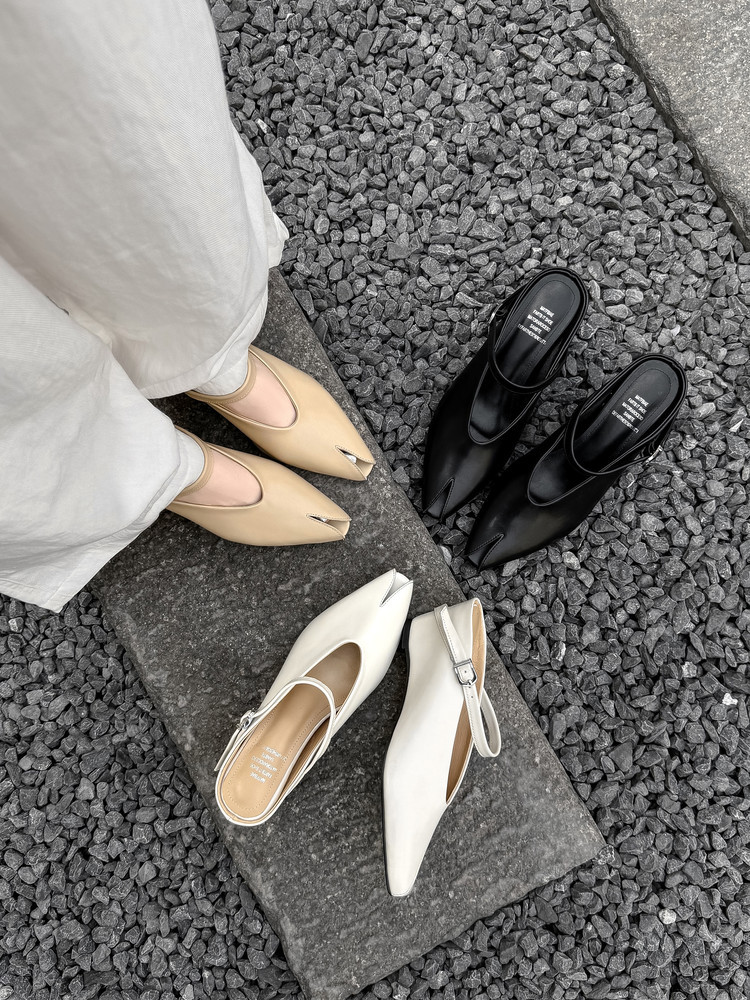 Sandal nữ hở mũi gót nêm cao da bò tăng chiều cao quai ngang — màu đen, màu trắng, màu mơ chi tiết 6