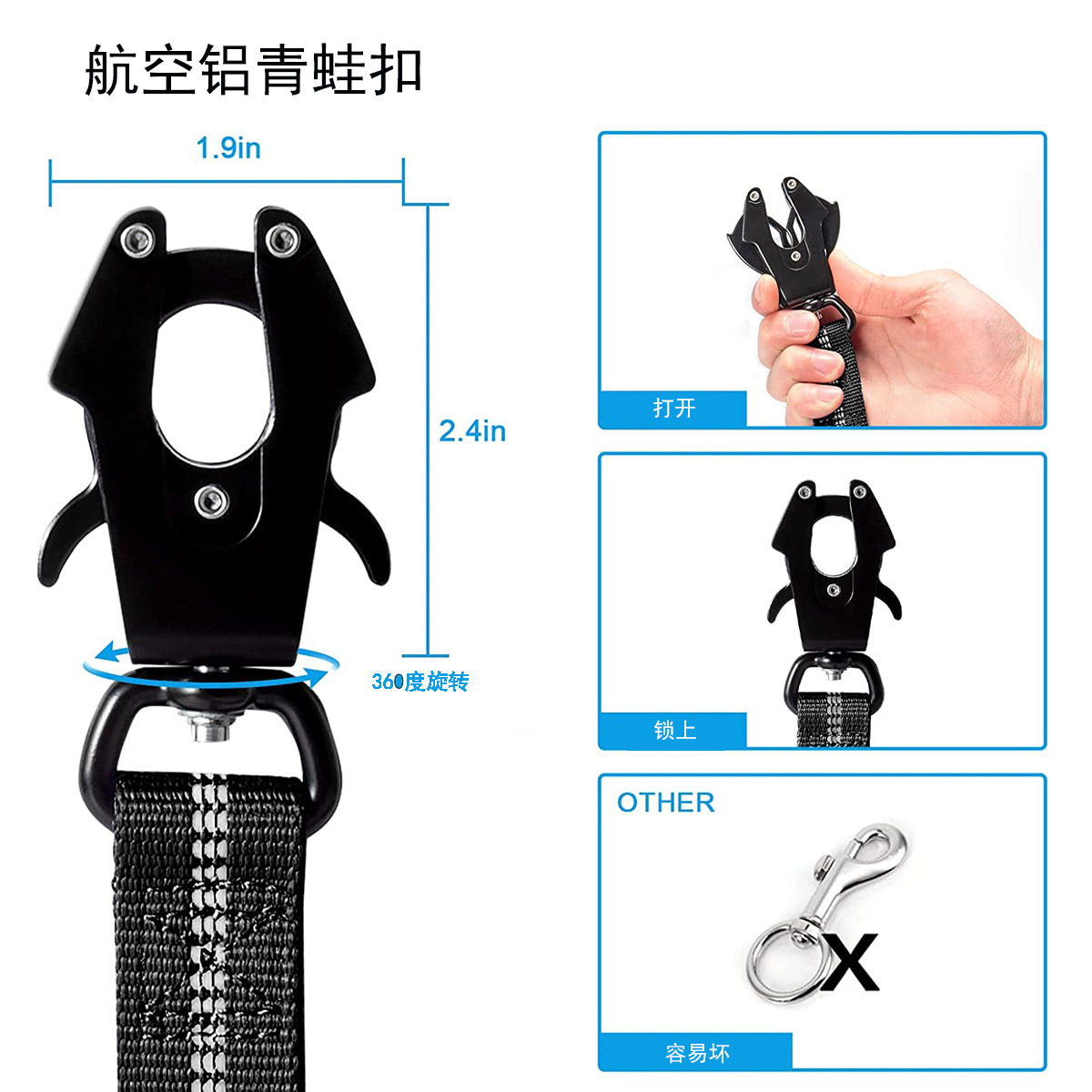 Correa de Tracción para Perro Mediano/Grande con Hebilla Rana, Táctica, Reflectante, Transfronterizo