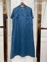 夏季新款 瓷语正品 高品质纯苎麻刺绣长款高开叉上衣连衣裙11104