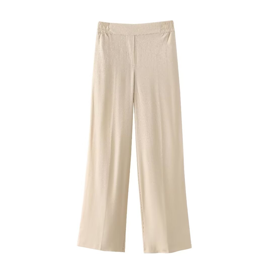 Women's clothing 2024 summer new linen double breasted suit jacket wide leg pants set_voghion.com