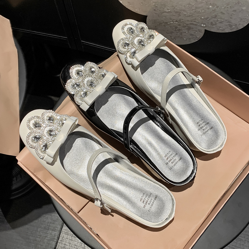 Summer women's slippers with rhinestones with bow with hidden heel