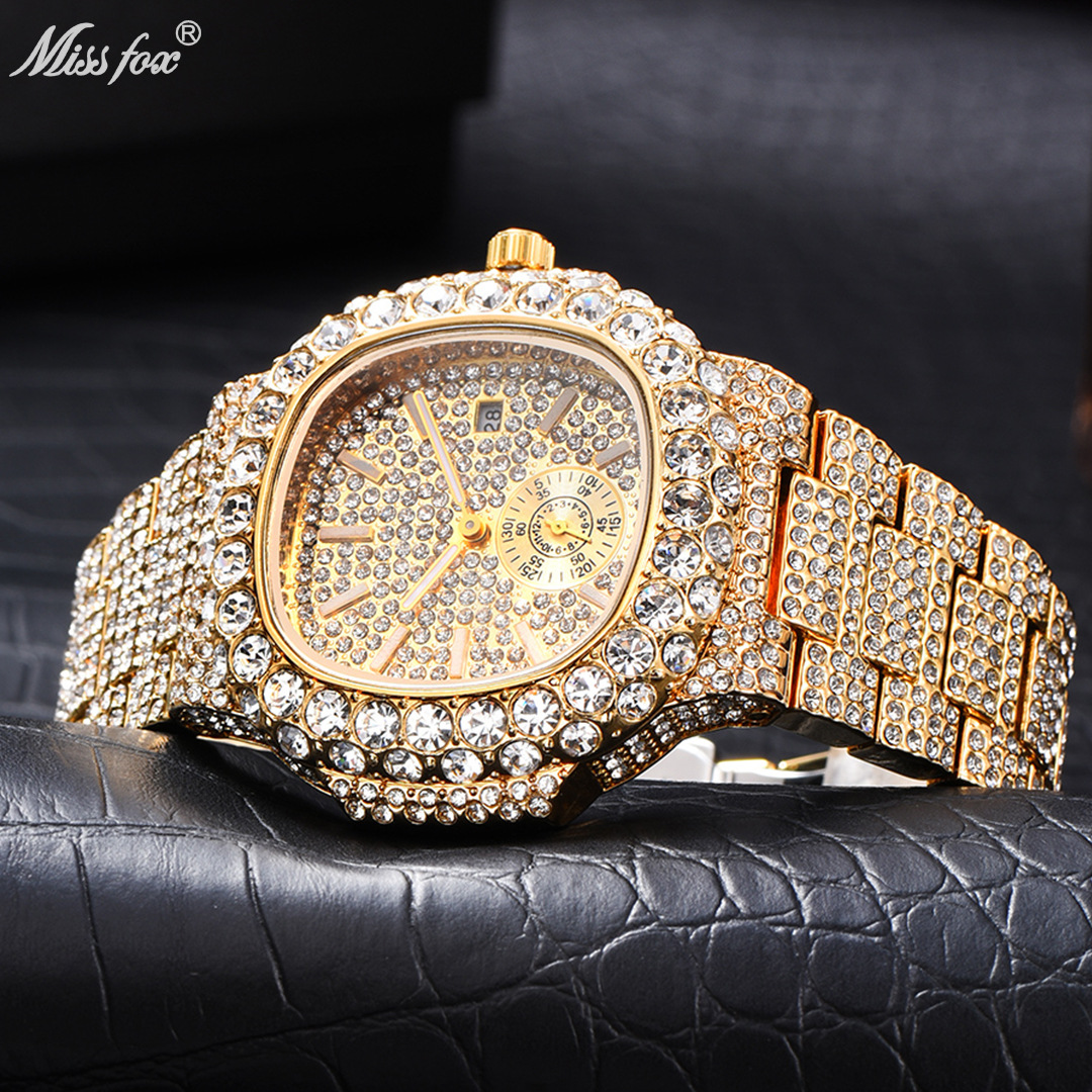 MISSFOX reloj transfronterizo popular Baida moda diamante completo hip hop estrellado luminoso cuarzo reloj de hombre