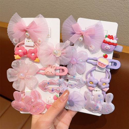 Children's Frozen Hairpin Elsa Princess Bow Hairpin Little Girl Clip Set Hair Accessories Girls Headwear