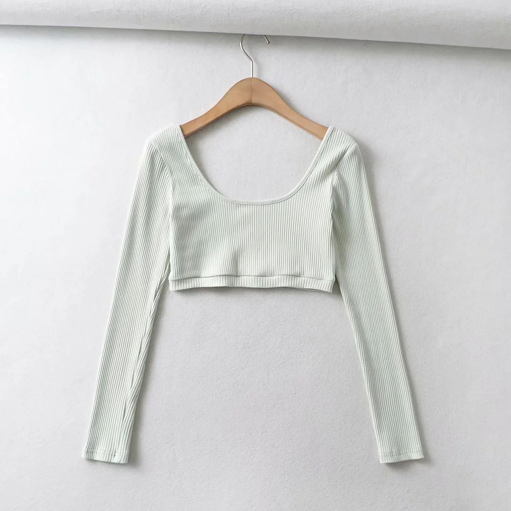 Elastic long-sleeves waistless T-shirt NSHS43510