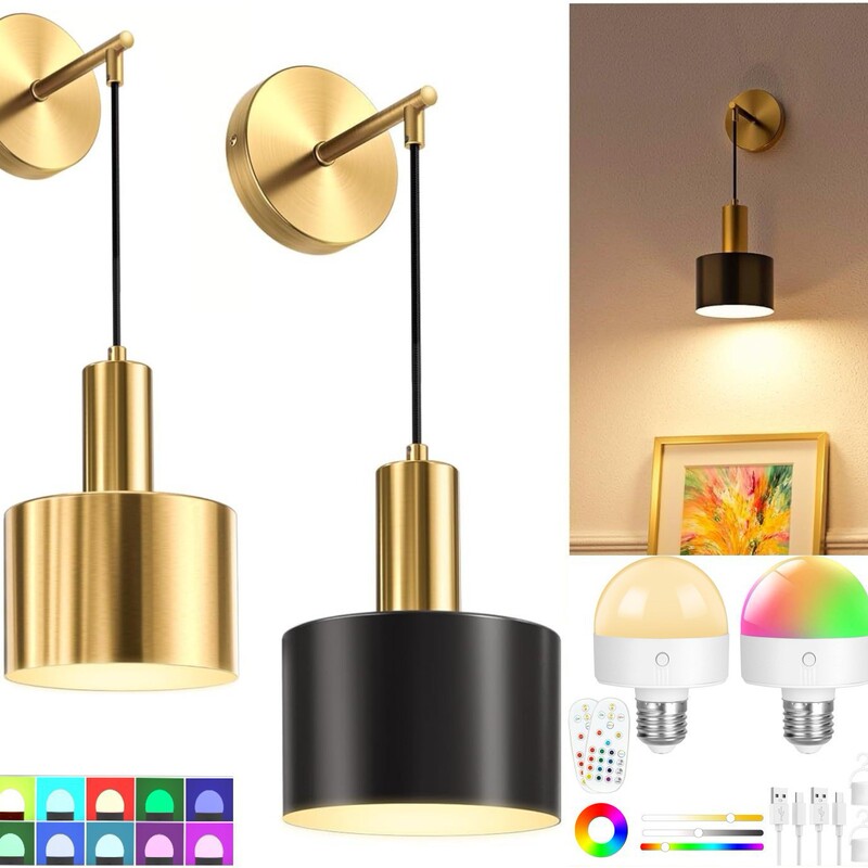 Cross-Border American Battery-Powered Wall Lamp Wall-Mounted Bedroom Bedside Wall Lamp Living Room Remote Control Dimming Background Wall Lamp