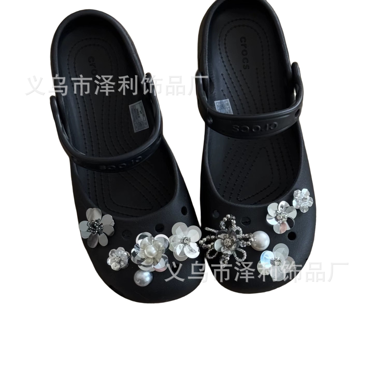 厂家洞洞鞋花重工钉珠珍珠银色亮片花朵装饰鞋扣华丽风芭蕾鞋配饰