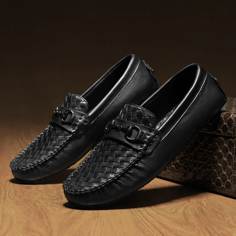 98219-1 Мужская обувь Туфли-дуги Кожаные туфли для вождения Весенние тканые туфли из воловьей кожи с низким верхом на плоской подошве