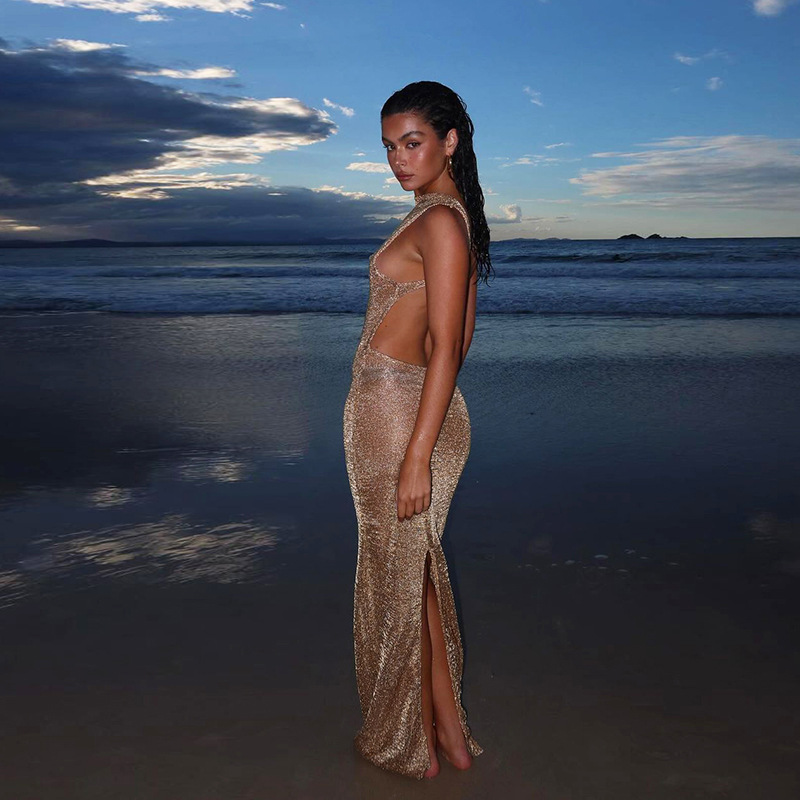 119g Weight Maxi Long Dress Dress Length Type Sleeveless Sleeve Length Bodycon Dress Dresses Type Spandex, Polyester Fabric Type Mid Waist Waist Line Holiday, Party Occasion Boat Neck Neckline Slim Fit Type Glittery, Solid Color Pattern Summer, Spring Season Women's Gender Backless Design Vacation, Sexy Style Wholesale Women's Vacation Sexy Backless Glittery Solid Color Holiday Party Boat Neck Sleeveless Bodycon Dress 5