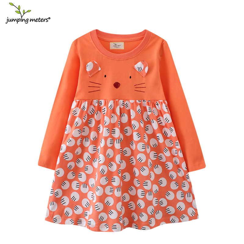 2023 otoño nuevas niñas se visten de estilo europeo y americano bordado de dibujos animados de las niñas vestido de princesa de manga larga de algodón de punto falda infantil