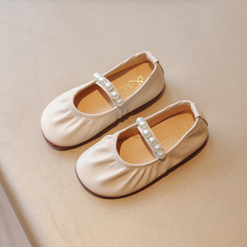Princess Shoes for Girls 2025 Spring Fashion Kids Small Leather Shoes with Pearls Autumn/Winter Girl Bean Bean Single Shoes for Children