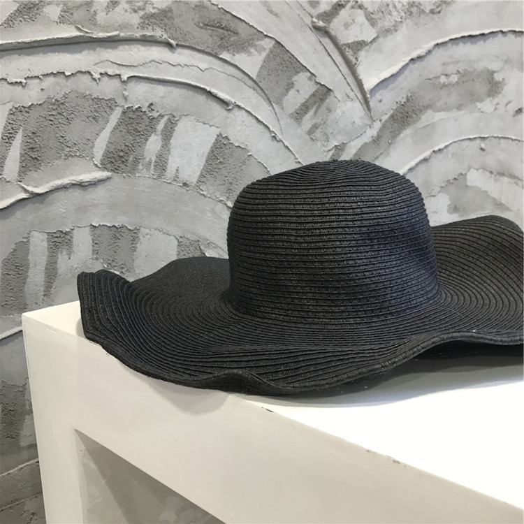 Coffee, Sky Blue, Rose Red, White, Beige, Pink, Black Color Fashion Casual Big Brim Sunshade Hat Beach Hat Foldable Straw Hat