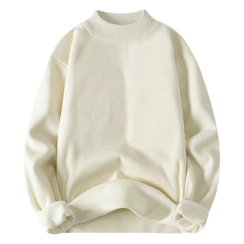 Otoño e Invierno de una sola pieza de terciopelo suéter de los hombres de color sólido media línea de cuello alto europeo y americano casual juventud suéter abrigo hombres