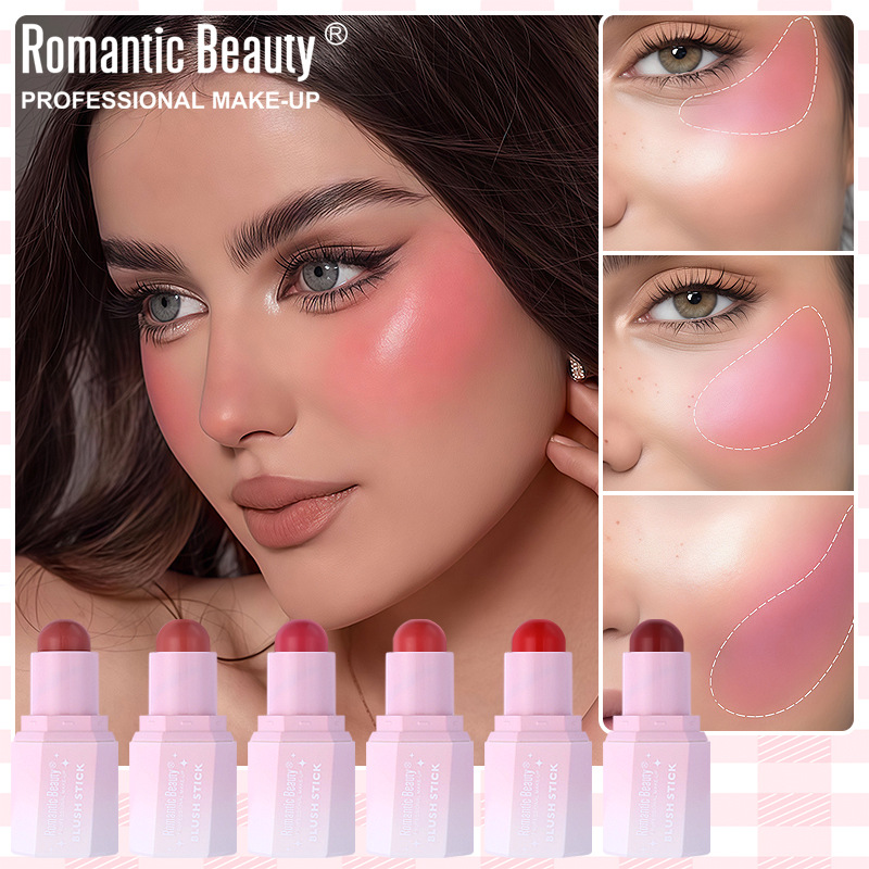 Barras de blush transfronterizas duraderas de blush estereoscópico natural perlada carmine mate comercio exterior color maquillaje para mujeres