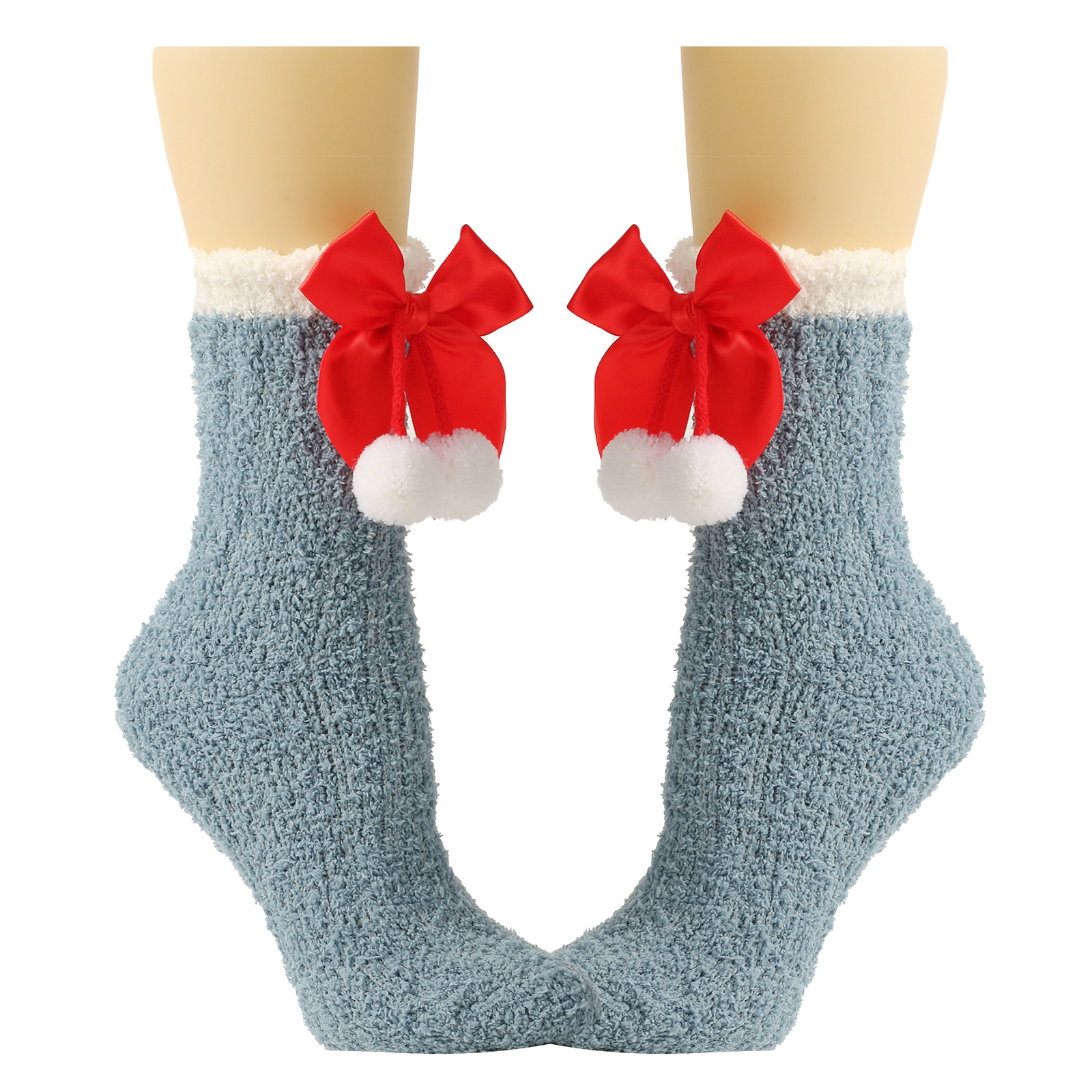 Calzini da donna Calzini spessi e caldi in peluche Calzini in pile corallo con fiocco Calzini a tubo medio autunnali e invernali Calzini con fiocco_voghion.com