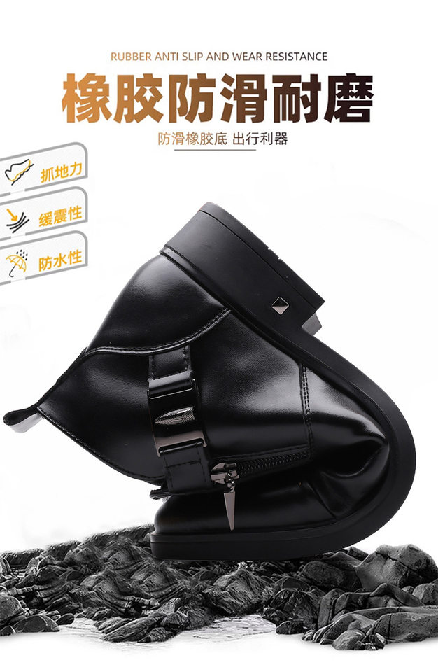 Giày bốt Martin nam cổ cao mũi tròn, da bò hai lớp, đế cao su chống trượt, lót bông giữ ấm — Màu đen lót da, Màu nâu lót bông, Màu nâu lót da, Màu đen lót bông chi tiết 11
