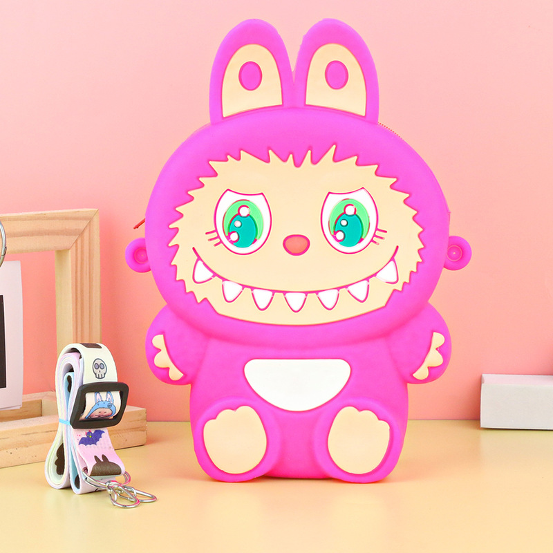 Labubu シリコーン携帯電話バッグ漫画かわいい誕生日ギフト弓シリコーン小銭入れハイエンドクロスボディバッグ|undefined